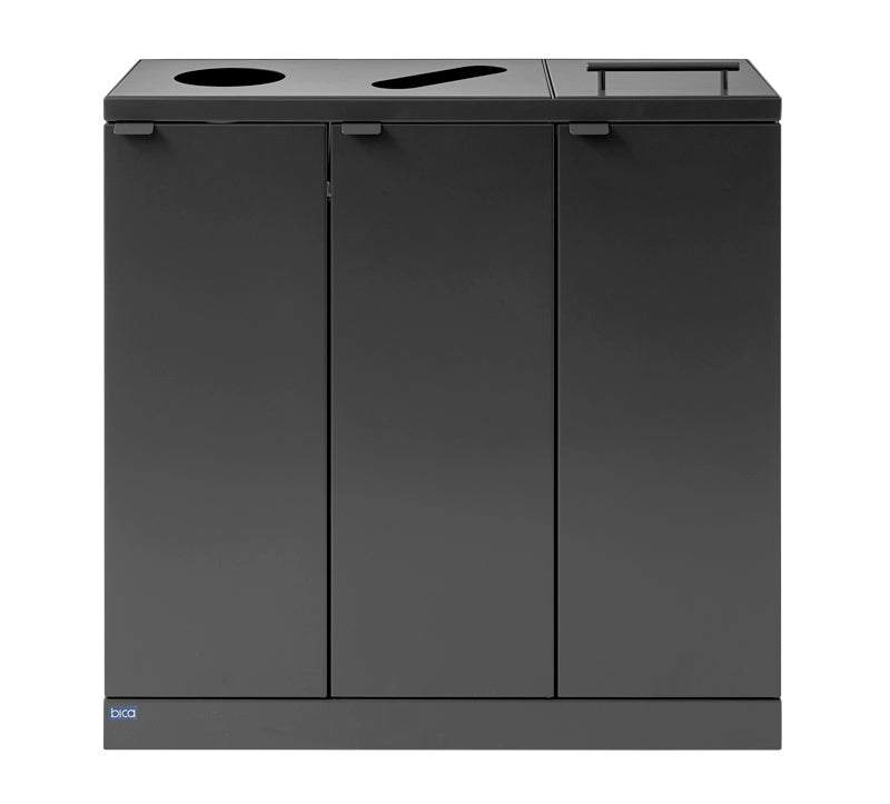 Kraftig indendørs affaldsbeholder 875 med løftelåg/formede indkast 3 x 65 Liter