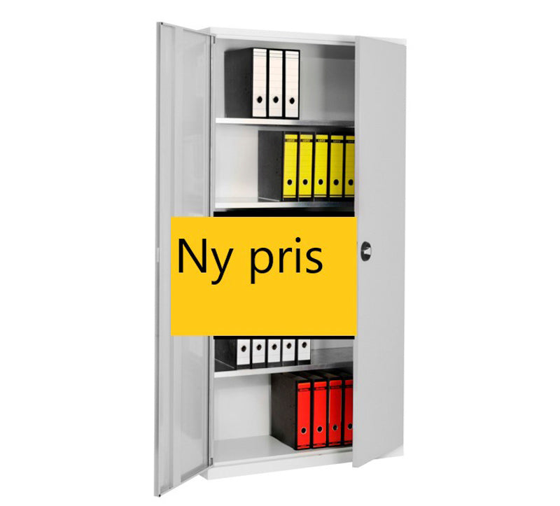 Gråt stålskab med 4 hylder