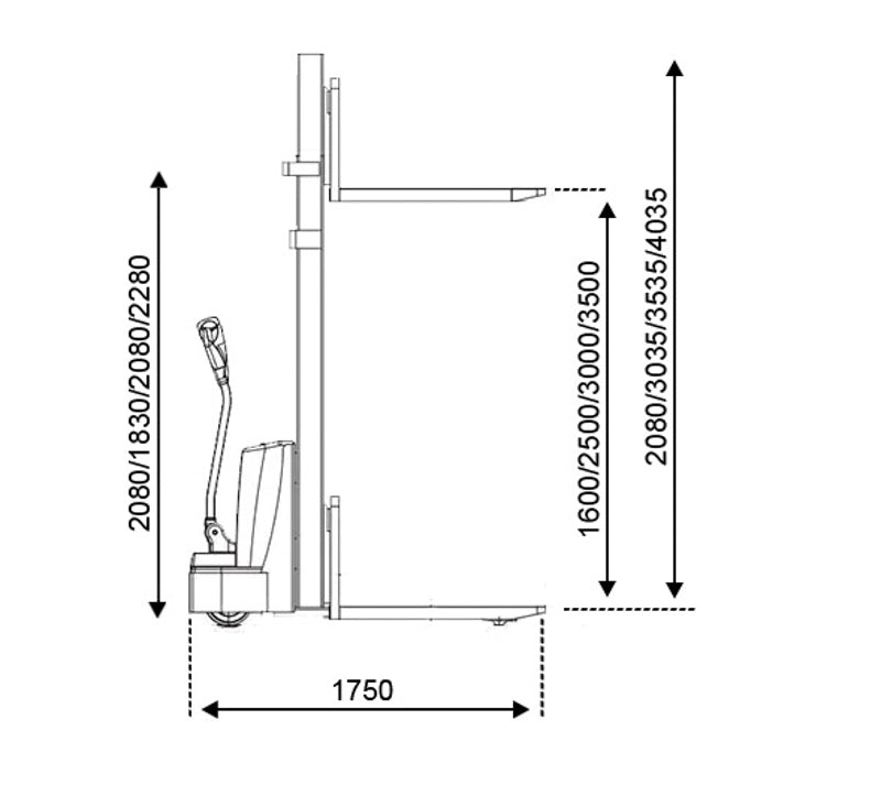 Selvkørende stabler - 1500 kg - Løftehøjder 1600 - 3500 mm