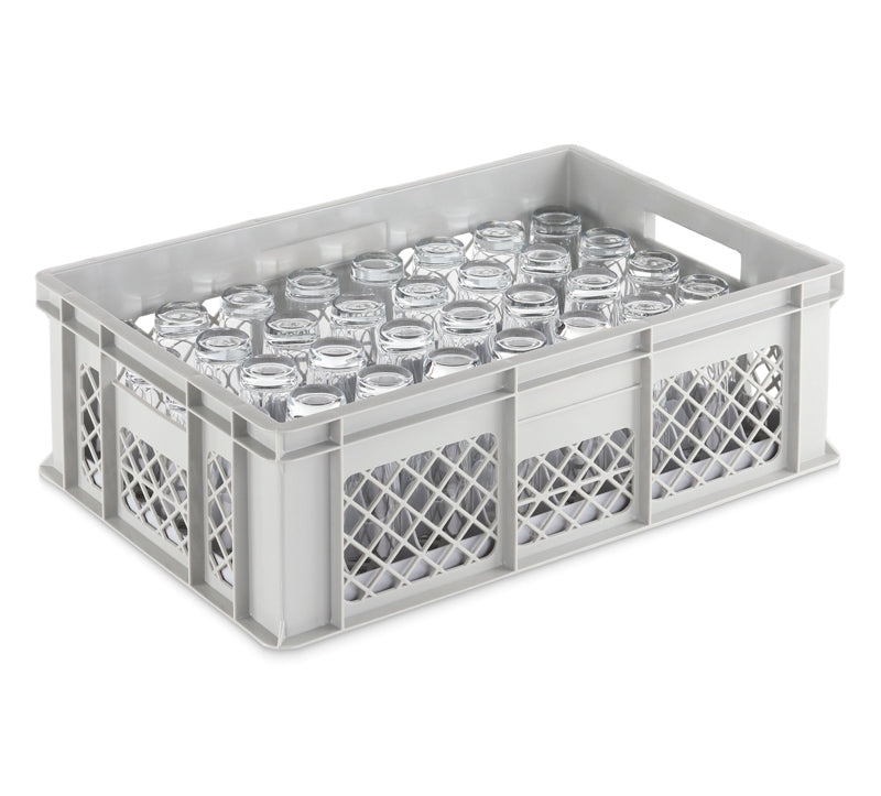 Perforerede kasse til glas - 38 Liter stabelbar - 600 x 400 x 200H mm