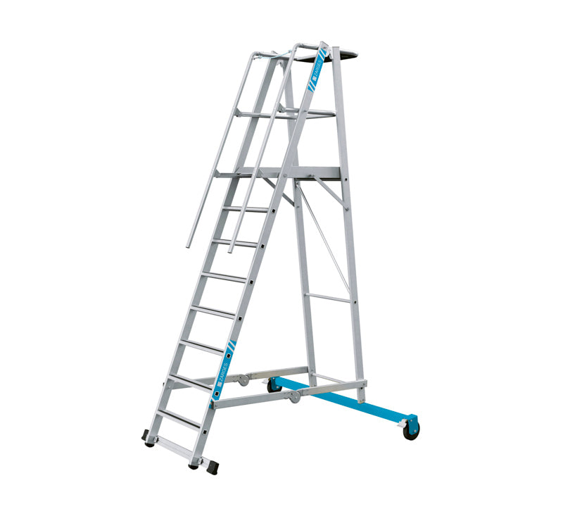 Platformstige med hjul Z600 - alu, Prof 2HF - 8 trin - 2100H mm - Zarges