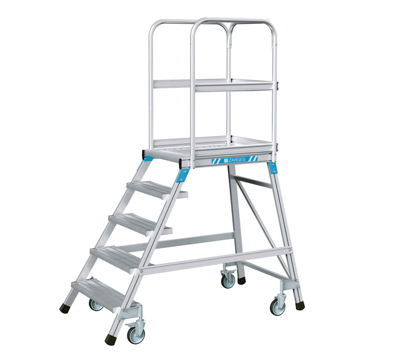 Platformstrappe, enkeltsidet - Z600 - alu, Prof 2HF - 5 trin - 1200H mm - Zarges
