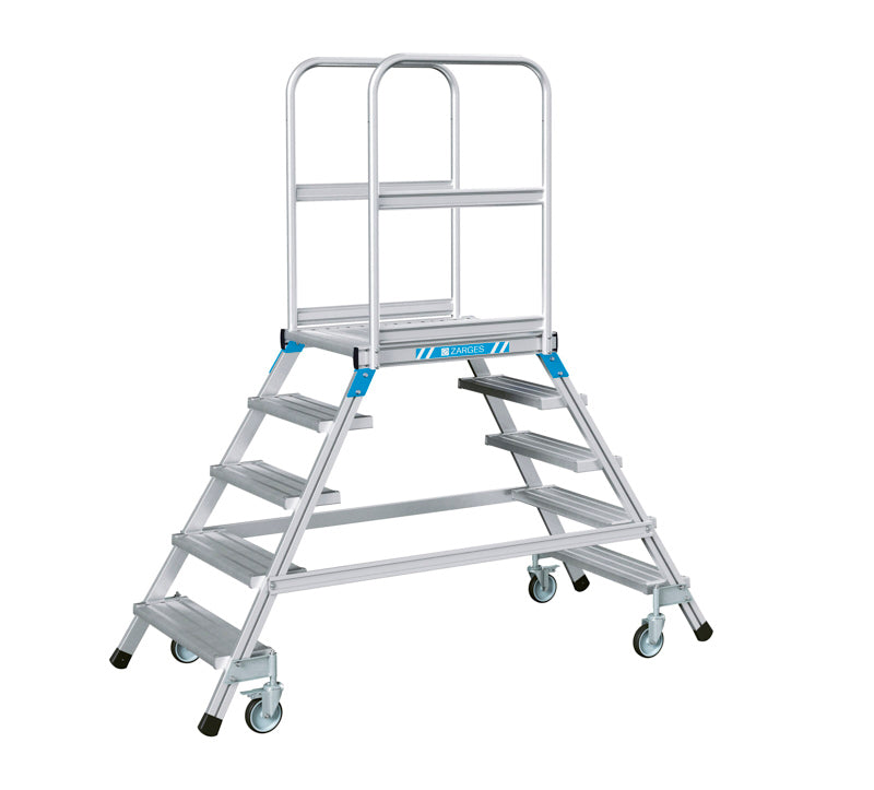 Platformstrappe, dobbeltsidet - Z600 - alu, Prof 2HF - 5 trin - 1200H mm - Zarges