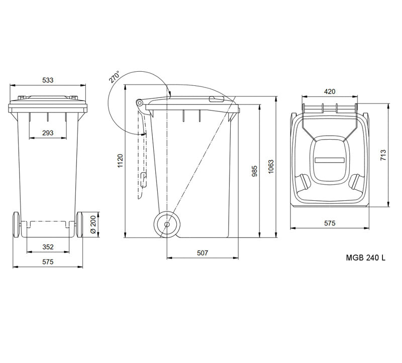 Plast skraldespand 240 Liter