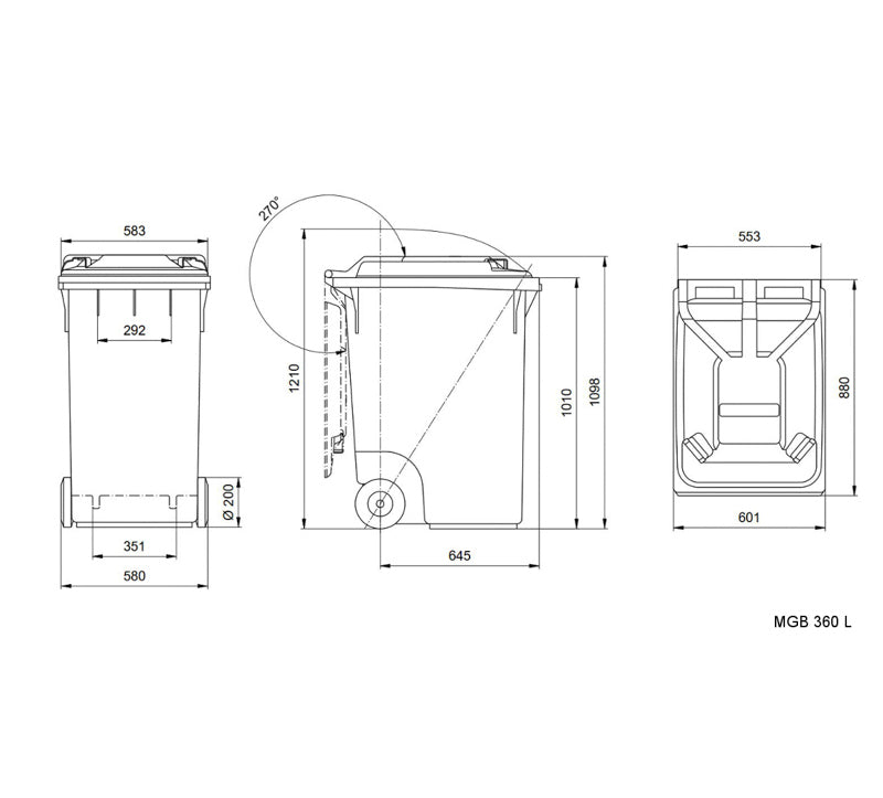 Plast skraldespand 360 Liter