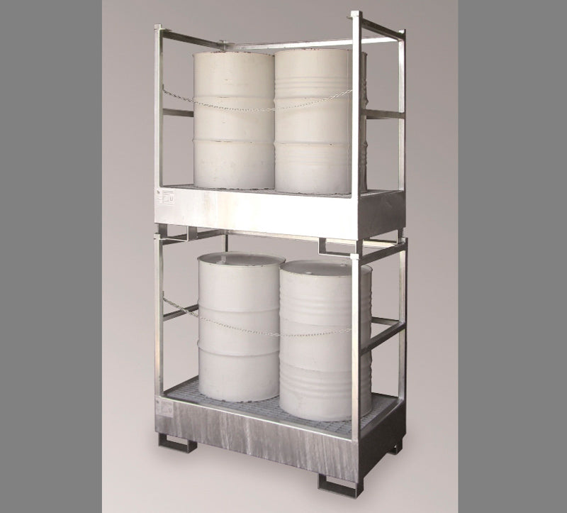 4 x 200 liters stabelbur med opsamlingskar - galvaniseret