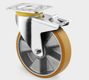 Transporthjul, polyurethan, 200 mm - Drejebremsehjul plade mont.