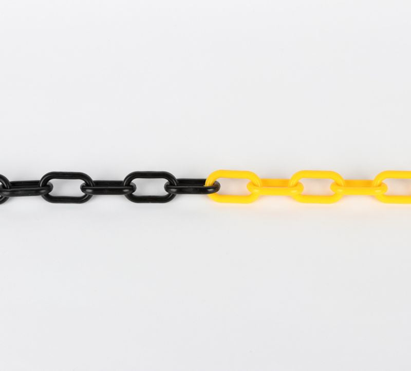 Gul / sort - 25 meter, 6 mm kæde for metalkædestander