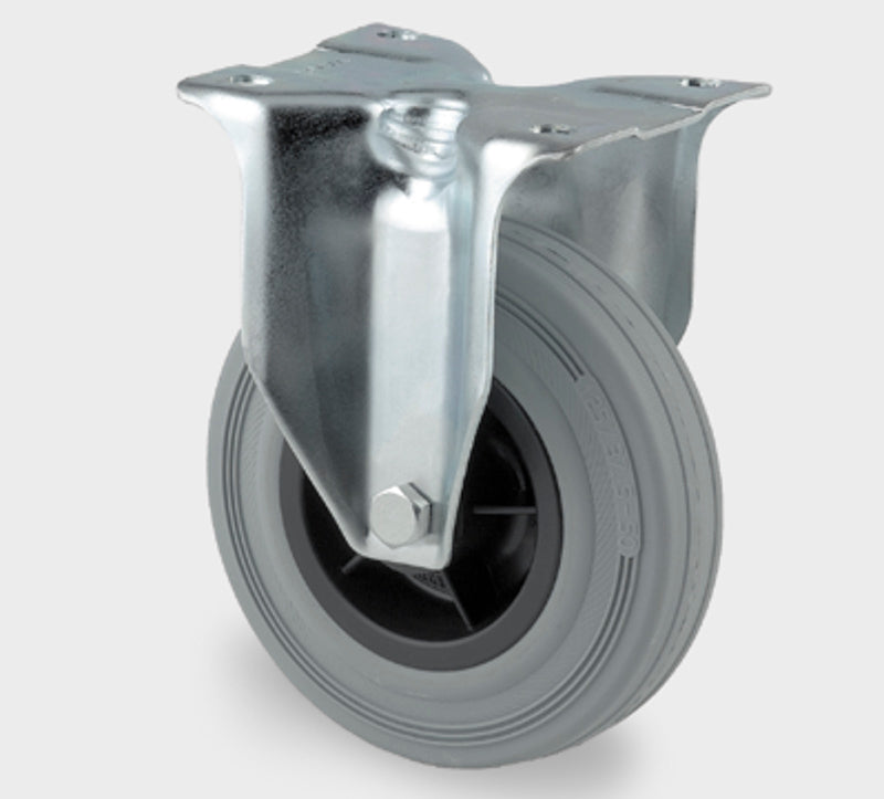 Transporthjul, gummi, 200 mm - Fasthjul plade mont.