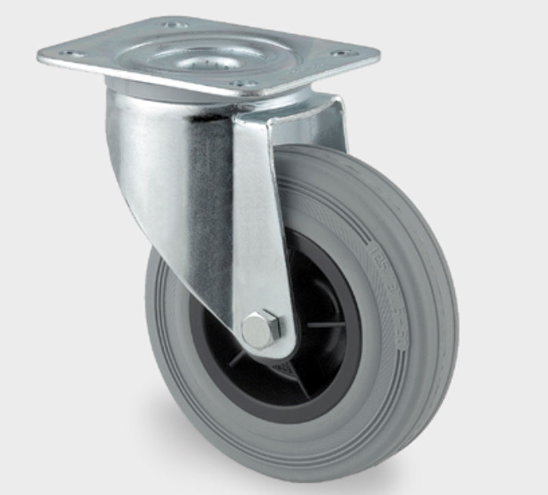 Transporthjul, gummi, 200 mm - Drejehjul plade mont.