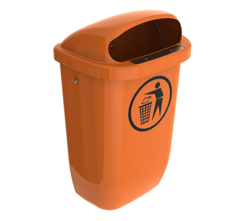 Orange Affaldskurv 50 liter komplet med låg og beslag