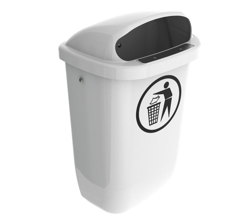 Hvid Affaldskurv 50 liter komplet med låg og beslag