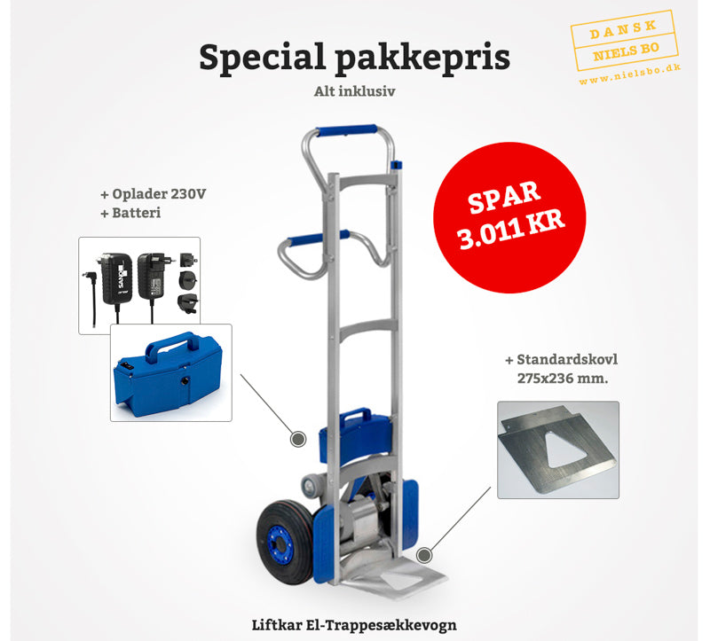 Special pakkepris - El trappesækkevogn Uni 110 kg Inkl. standardskovl & automatisk bremse