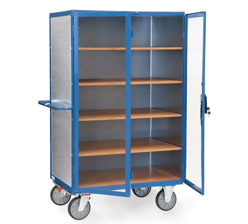 Kassevogn stålsider + polycarbonat døre med cylinderlås - 1000 x 680 mm
