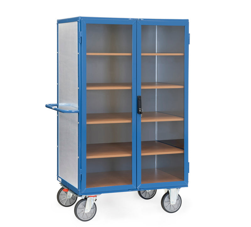 Kassevogn stålsider + polycarbonat døre med cylinderlås - 1000 x 680 mm