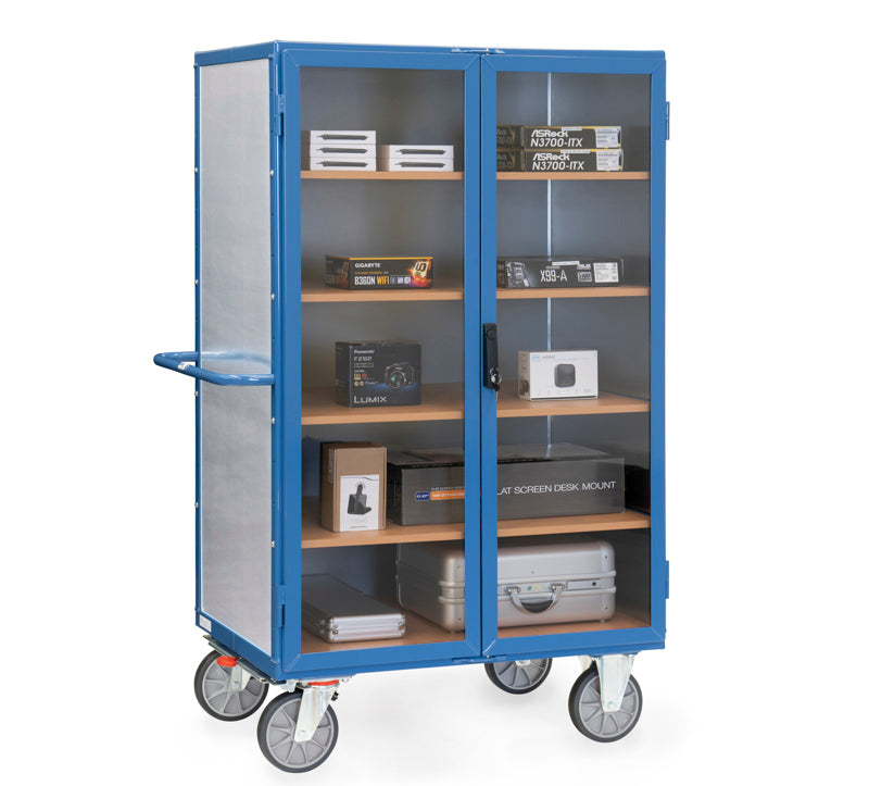Kassevogn stålsider + polycarbonat døre med cylinderlås - 1000 x 680 mm