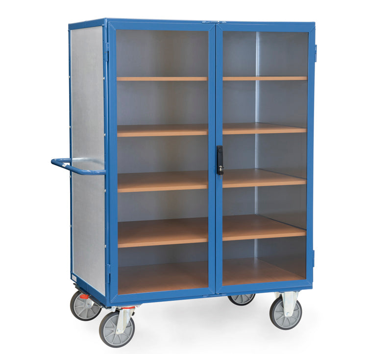 Kassevogn stålsider + polycarbonat døre med cylinderlås - 1200 x 780 mm