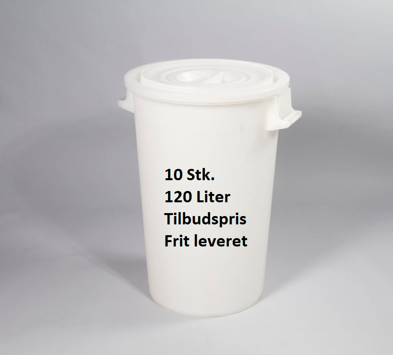 Plast affaldsbeholder - 120 liter - hvid