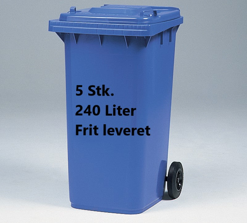 5 stk. Plast skraldespand 240 Liter