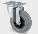 Transporthjul, gummi, 100 mm - Drejehjul plade mont.