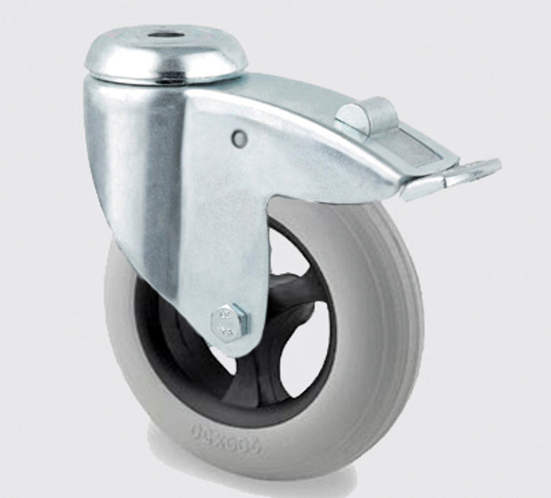 Softhjul 125 mm - Drejebremsehjul bolt mont.